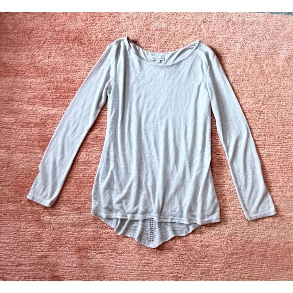 Sabrina Diamanti Gray Knit Tunic Top M Made in Italy Lace Hem Long Sleeve